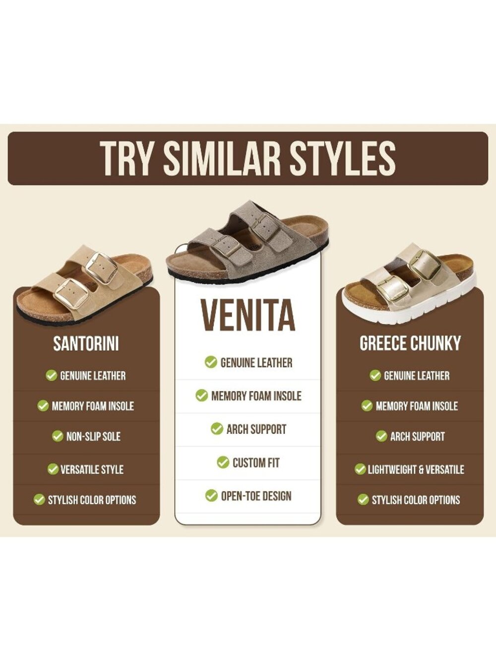 Women's Brown Leather Slide Cork Footbed Double Buckle Arch Support Sandals - Picture 6 of 6